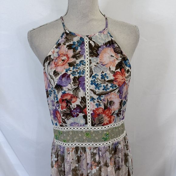 Rebecca Taylor Mixed Floral High-Neck Sleeveless Midi Dress Size 8 - Picture 4 of 9